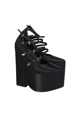 Versace - Black Satin Chunky Platform Multi Buckle Strap Heels Sz 6.5