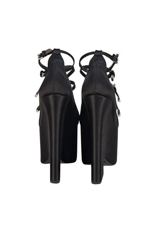 Versace - Black Satin Chunky Platform Multi Buckle Strap Heels Sz 6.5