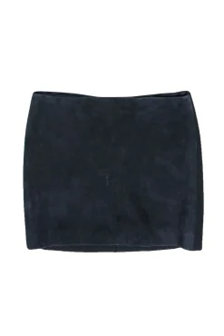 Versace - Navy Suede & Ribbed Satin Miniskirt Sz 8
