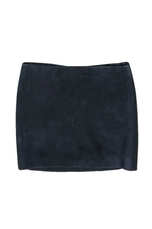 Versace - Navy Suede & Ribbed Satin Miniskirt Sz 8