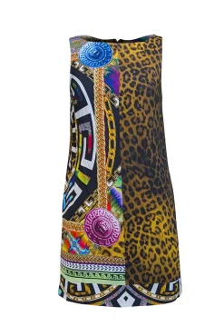 Versace - Tan & Black Leopard Print w/ Logo Print Detail Sz 4