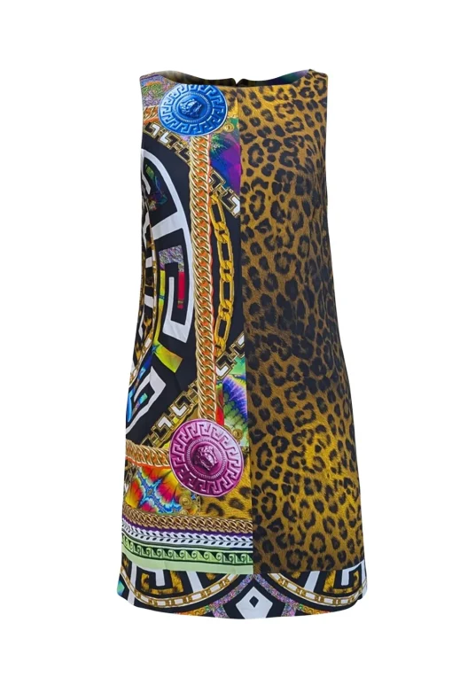 Versace - Tan & Black Leopard Print w/ Logo Print Detail Sz 4