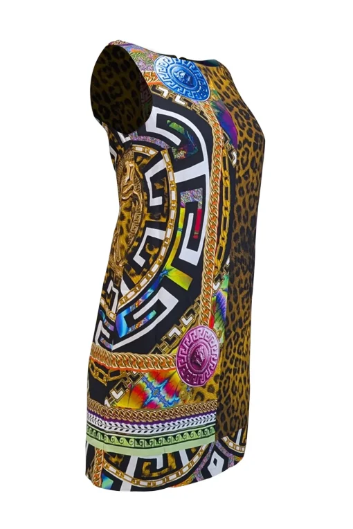Versace - Tan & Black Leopard Print w/ Logo Print Detail Sz 4