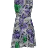 Versace Collection - Taupe w/ Purple Abstract Floral Print Pleated Dress Sz 8