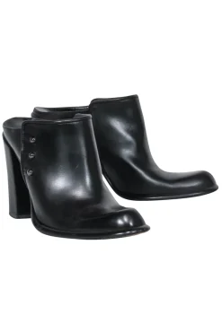 Via Spiga - Black Leather Block Heel Mule Pumps Sz 8.5