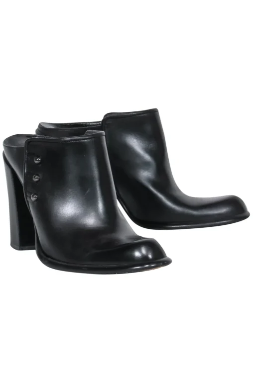 Via Spiga - Black Leather Block Heel Mule Pumps Sz 8.5