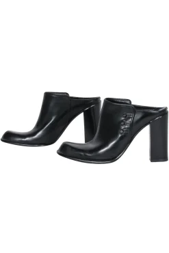 Via Spiga - Black Leather Block Heel Mule Pumps Sz 8.5