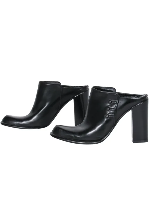 Via Spiga - Black Leather Block Heel Mule Pumps Sz 8.5