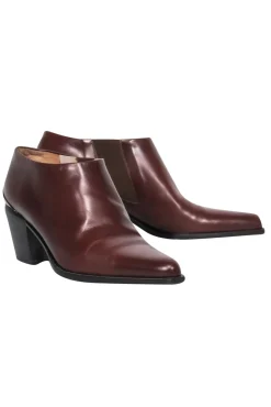 Via Spiga - Brown Leather Block Heel Booties w/ Silver-Toned Hardware Sz 6