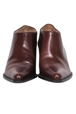 Via Spiga - Brown Leather Block Heel Booties w/ Silver-Toned Hardware Sz 6