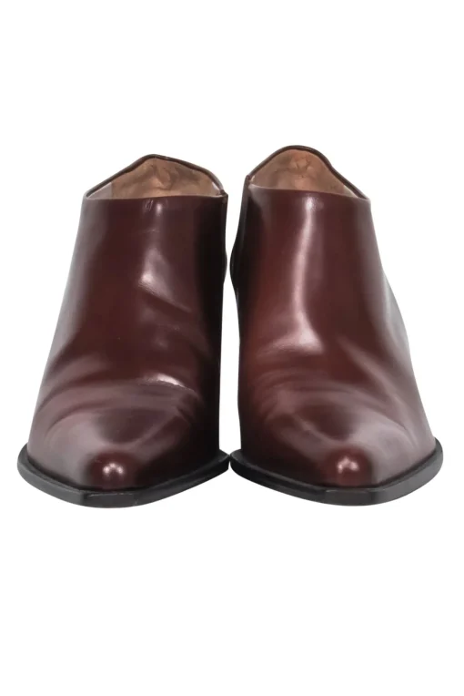 Via Spiga - Brown Leather Block Heel Booties w/ Silver-Toned Hardware Sz 6