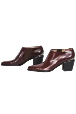 Via Spiga - Brown Leather Block Heel Booties w/ Silver-Toned Hardware Sz 6