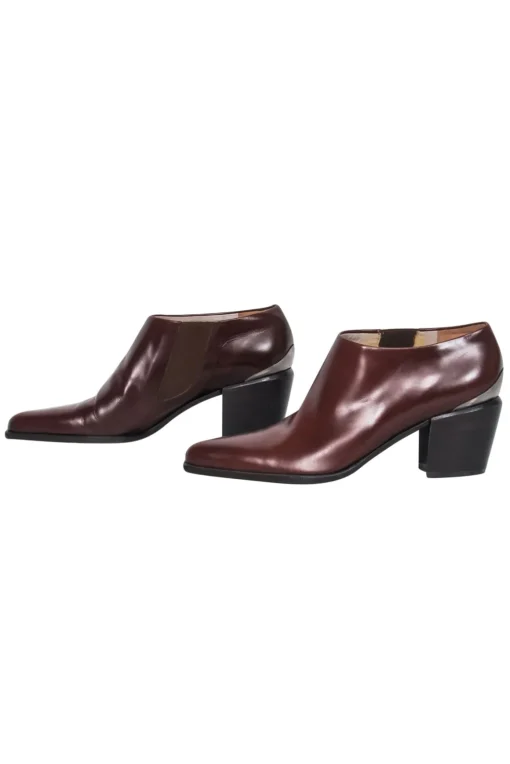 Via Spiga - Brown Leather Block Heel Booties w/ Silver-Toned Hardware Sz 6