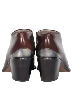 Via Spiga - Brown Leather Block Heel Booties w/ Silver-Toned Hardware Sz 6