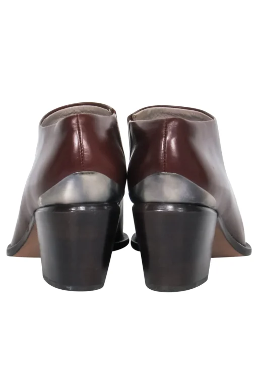 Via Spiga - Brown Leather Block Heel Booties w/ Silver-Toned Hardware Sz 6