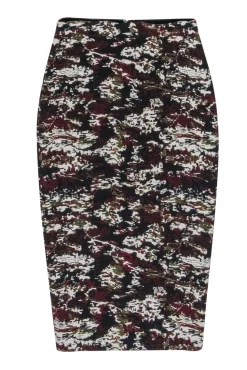 Victoria Beckham - Red, Black, & Cream Print Zipper Back Bodycon Skirt Sz 2