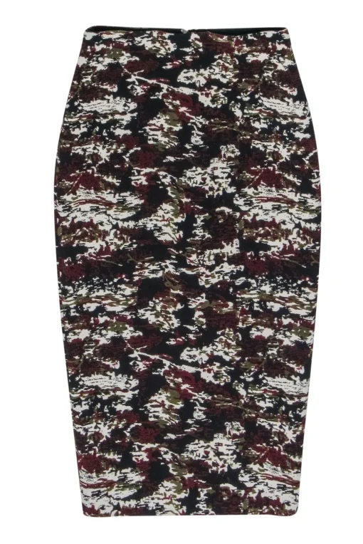 Victoria Beckham - Red, Black, & Cream Print Zipper Back Bodycon Skirt Sz 2