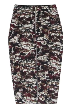 Victoria Beckham - Red, Black, & Cream Print Zipper Back Bodycon Skirt Sz 2