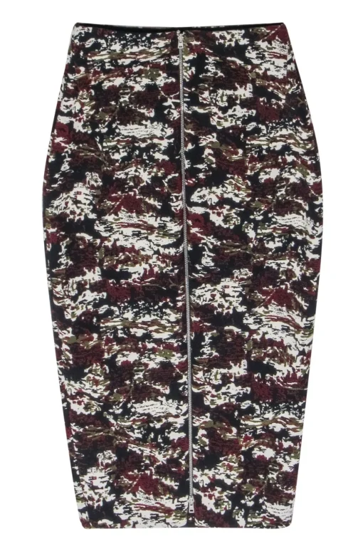 Victoria Beckham - Red, Black, & Cream Print Zipper Back Bodycon Skirt Sz 2