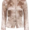 Vince - Beige Burnout Pleated Long Sleeve Button Down Sz 4