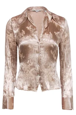 Vince - Beige Burnout Pleated Long Sleeve Button Down Sz 4