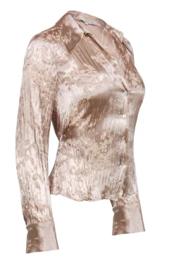 Vince - Beige Burnout Pleated Long Sleeve Button Down Sz 4