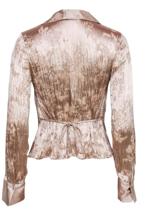 Vince - Beige Burnout Pleated Long Sleeve Button Down Sz 4