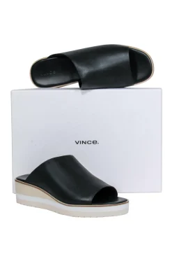 Vince - Black Leather Slide Sandals Sz 9