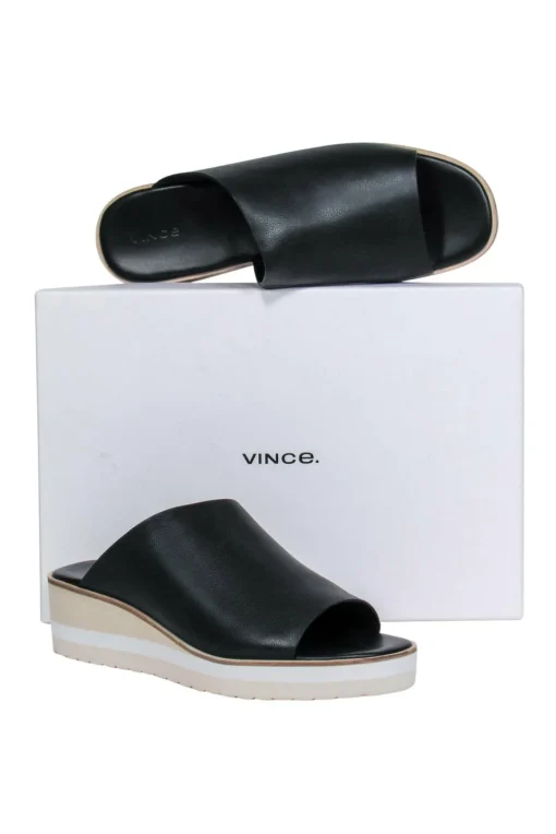 Vince - Black Leather Slide Sandals Sz 9