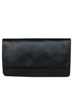 Vince - Black Leather Snap Clutch w/ White Handle