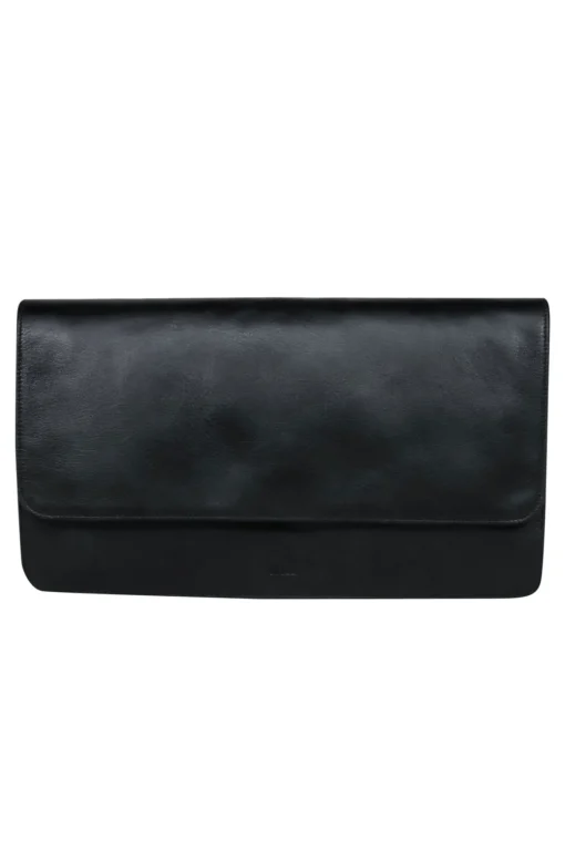 Vince - Black Leather Snap Clutch w/ White Handle