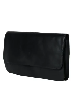 Vince - Black Leather Snap Clutch w/ White Handle