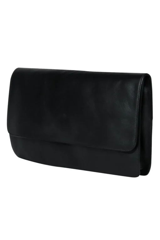 Vince - Black Leather Snap Clutch w/ White Handle