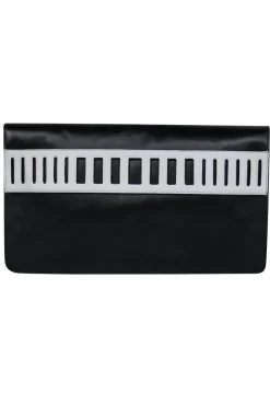 Vince - Black Leather Snap Clutch w/ White Handle