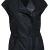 Vince - Black Perforated Leather Moto Vest w/ Drawstring Waist Sz XXS