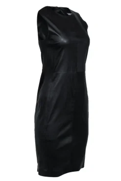 Vince - Black Sleeveless Leather Sheath Dress Sz 6