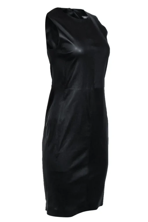 Vince - Black Sleeveless Leather Sheath Dress Sz 6