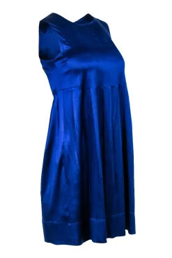 Vince - Cobalt Blue Sleeveless Pleated w/ Button Down Back Mini Dress Sz 2