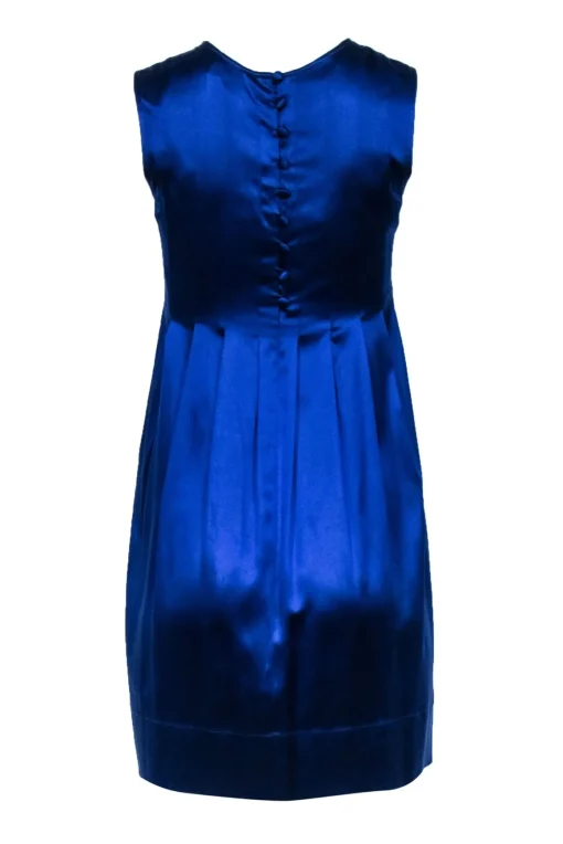 Vince - Cobalt Blue Sleeveless Pleated w/ Button Down Back Mini Dress Sz 2