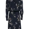 Vince - Dark Navy Floral Print Silk Midi Dress Sz L