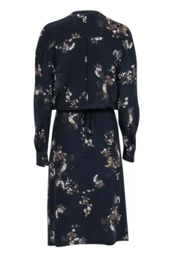 Vince - Dark Navy Floral Print Silk Midi Dress Sz L