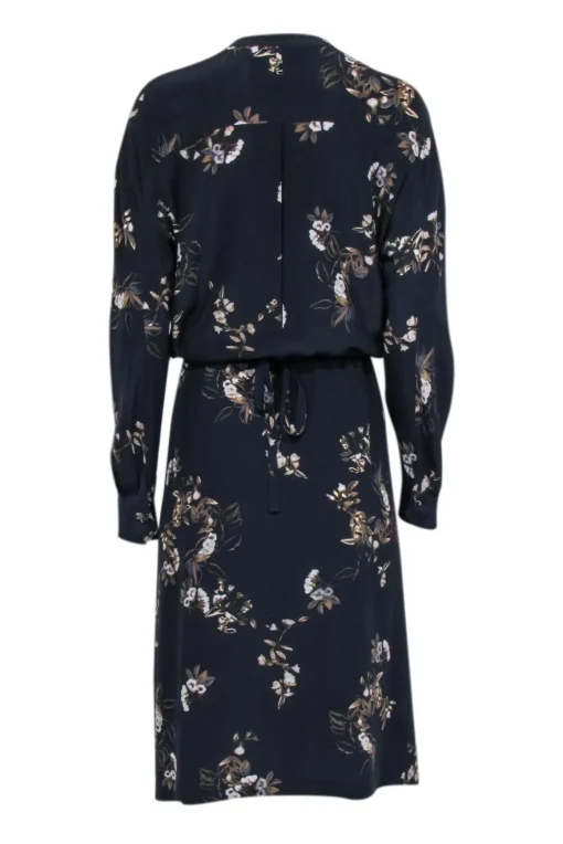 Vince - Dark Navy Floral Print Silk Midi Dress Sz L
