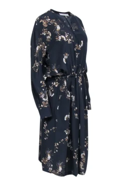 Vince - Dark Navy Floral Print Silk Midi Dress Sz L