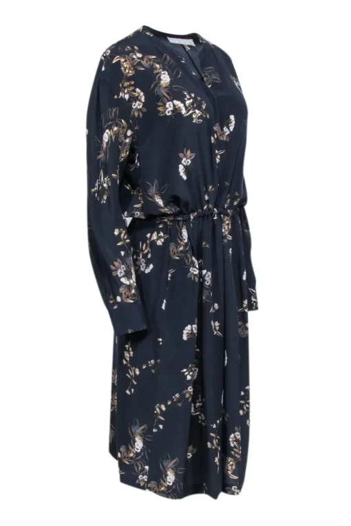 Vince - Dark Navy Floral Print Silk Midi Dress Sz L