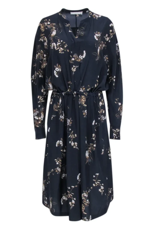 Vince - Dark Navy Floral Print Silk Midi Dress Sz L