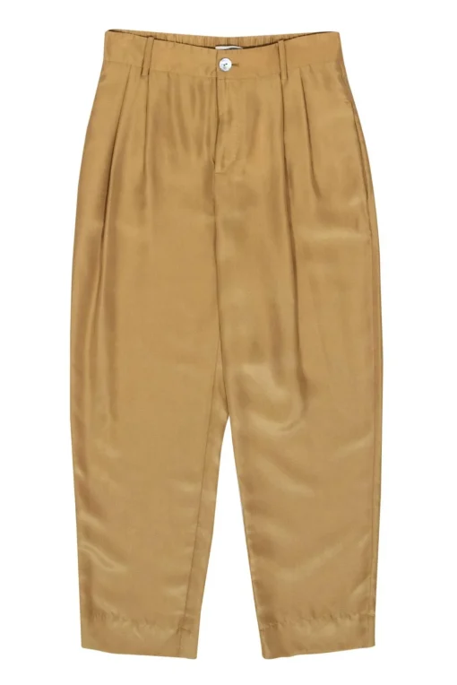 Vince - Gold Silk Satin Pleated Tapered Leg Trousers Sz 6