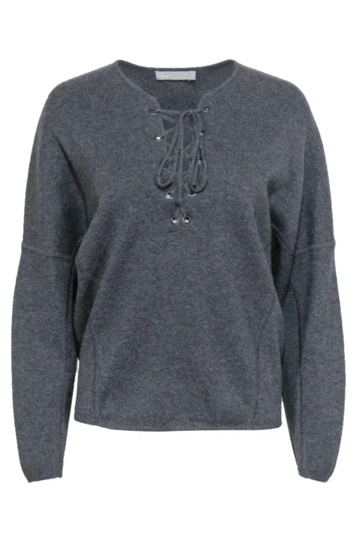Vince - Grey Cashmere Lace-Up Sweater Sz XS
