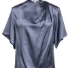 Vince - Grey Silk Short Sleeve Ruched Neckline Blouse Sz S