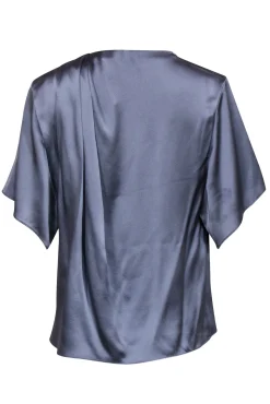 Vince - Grey Silk Short Sleeve Ruched Neckline Blouse Sz S