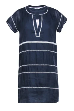 Vince - Navy & White Mesh Striped Shift Dress Sz 0